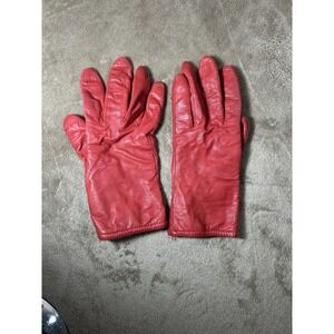 Vintage Red Leather Look‎ Gloves Women's Acrylic Lined Driving Dress Winter